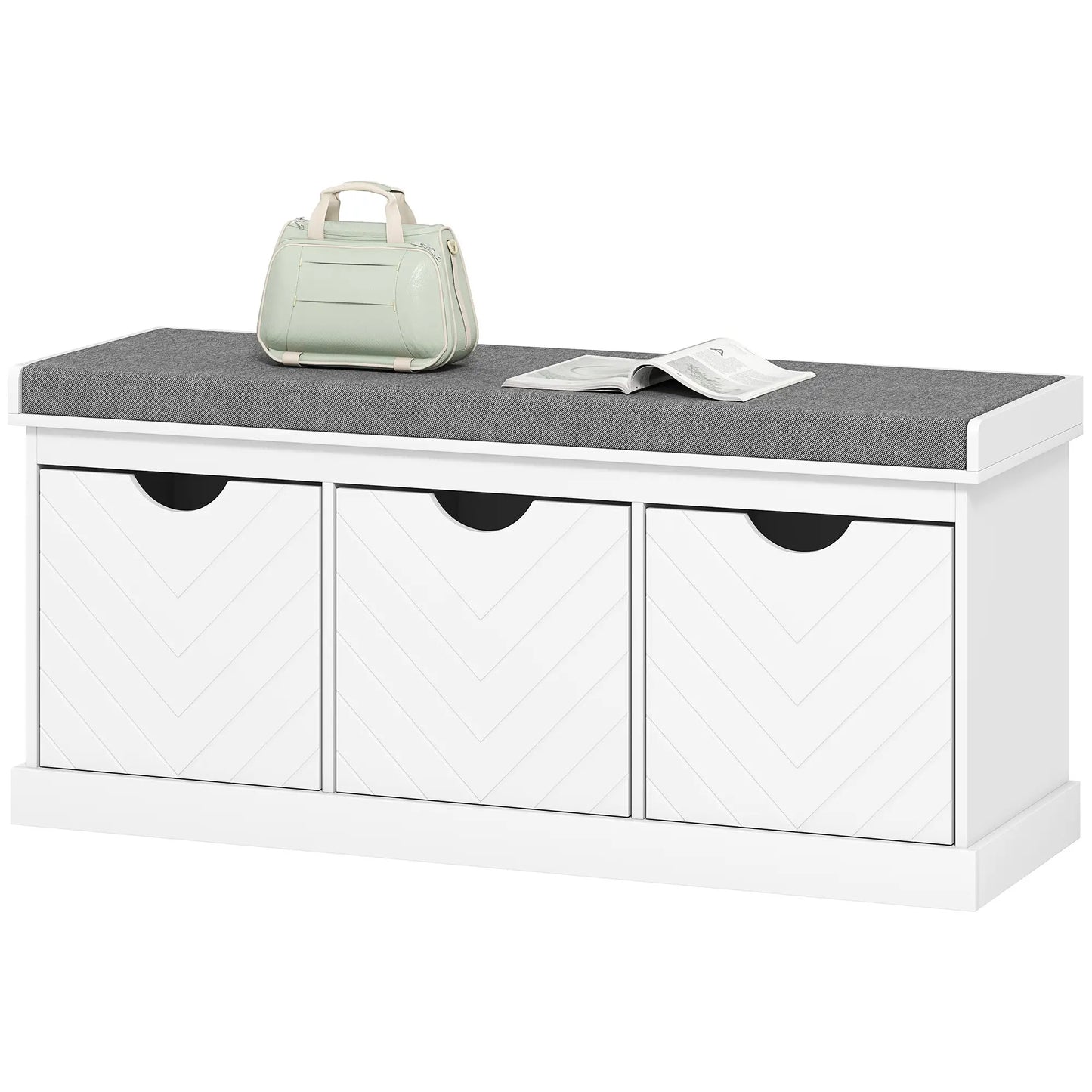 Shoe Storage Bench, 3 Drawers, Padded Seat, White Shoe Storage Cabinets & Racks White, Grey at Gallery Canada
