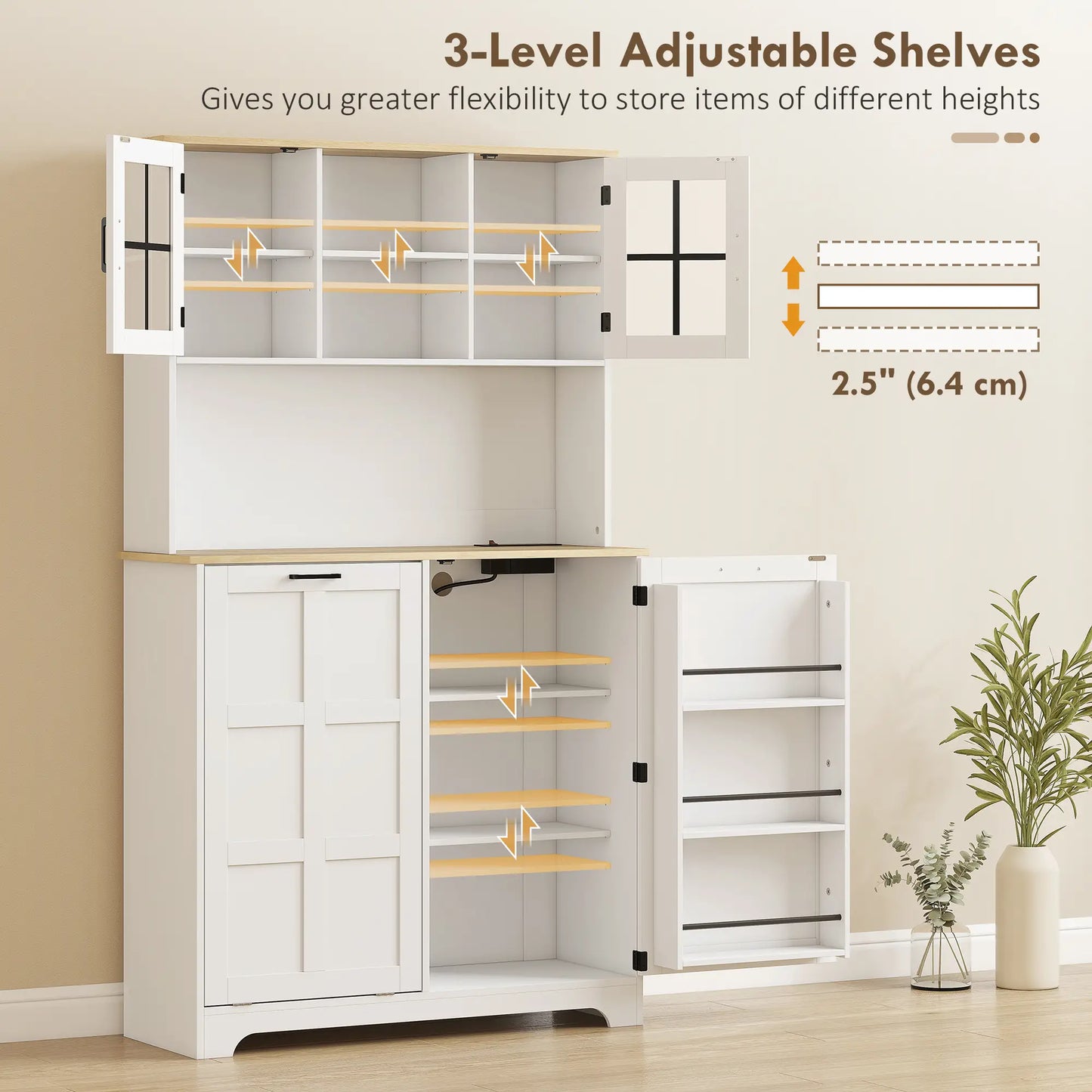 Kitchen Pantry Cabinet, 7 Gallon Trash Can, Adjustable Shelves, White Kitchen Pantry Cabinets at Gallery Canada