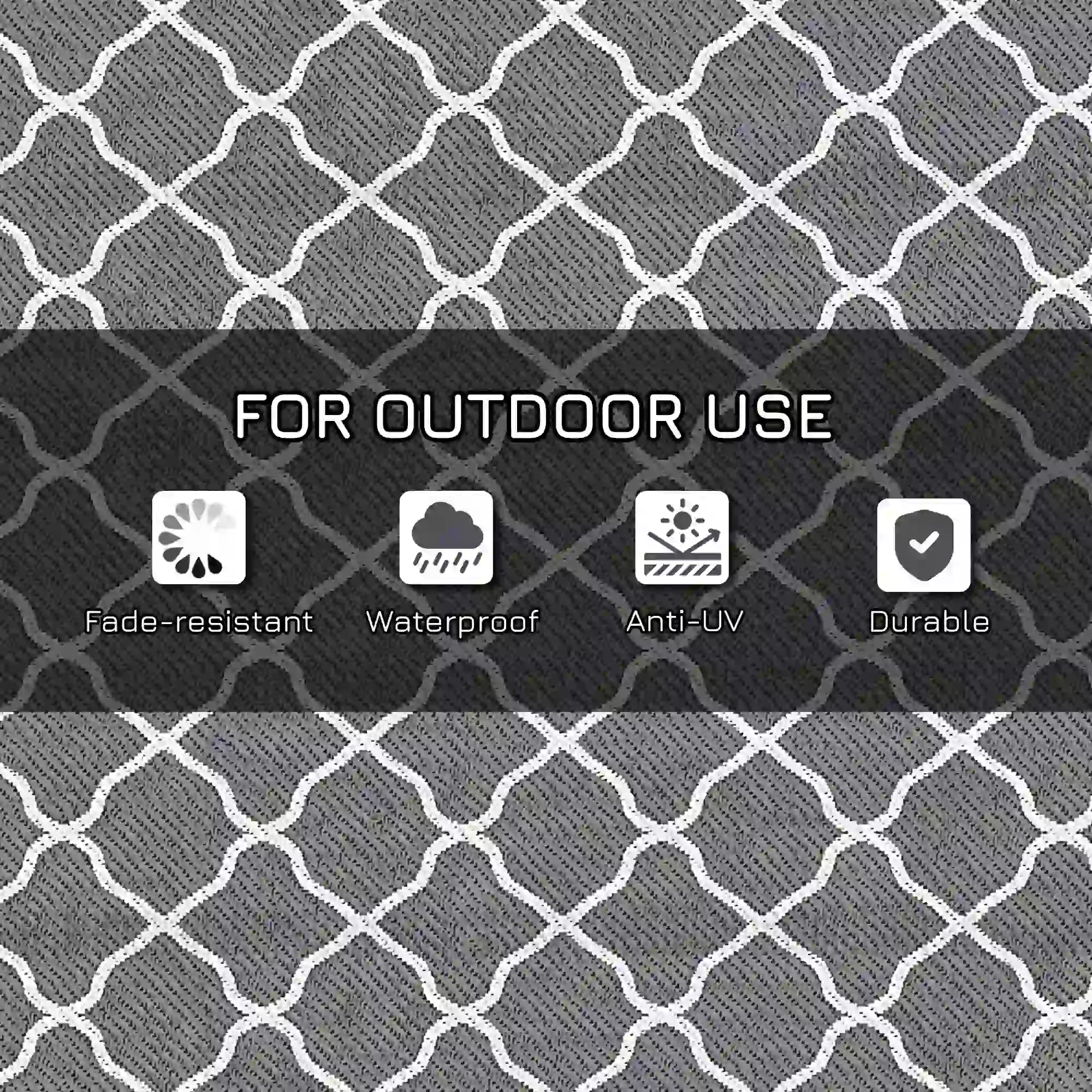 Waterproof Outdoor Rug, 6' x 9', Reversible Mat, Grey & White Outdoor Reversible Rugs at Gallery Canada