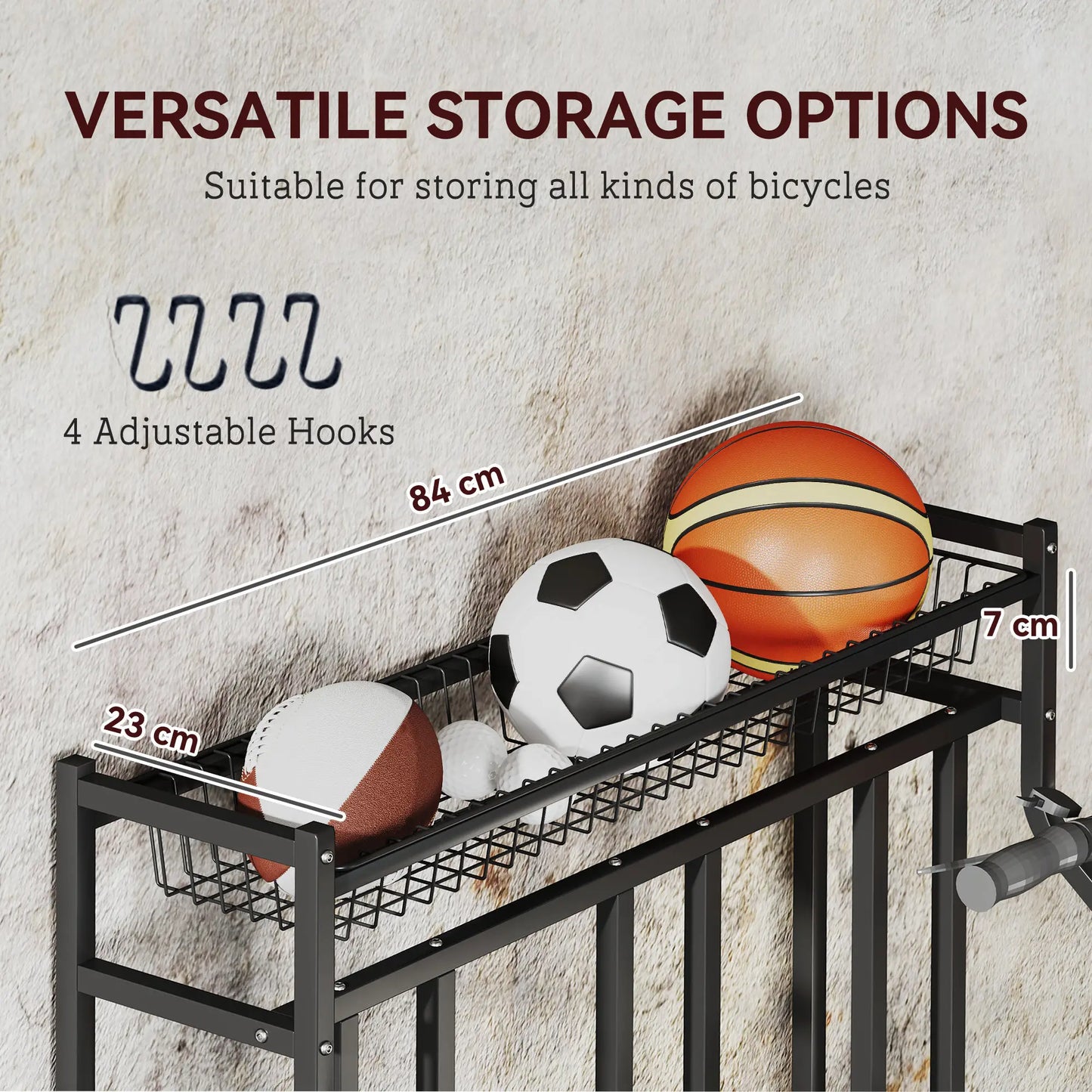 3 Bike Stand, Metal Floor Storage Rack with Basket, Hooks, Black Bike Parking Stands at Gallery Canada