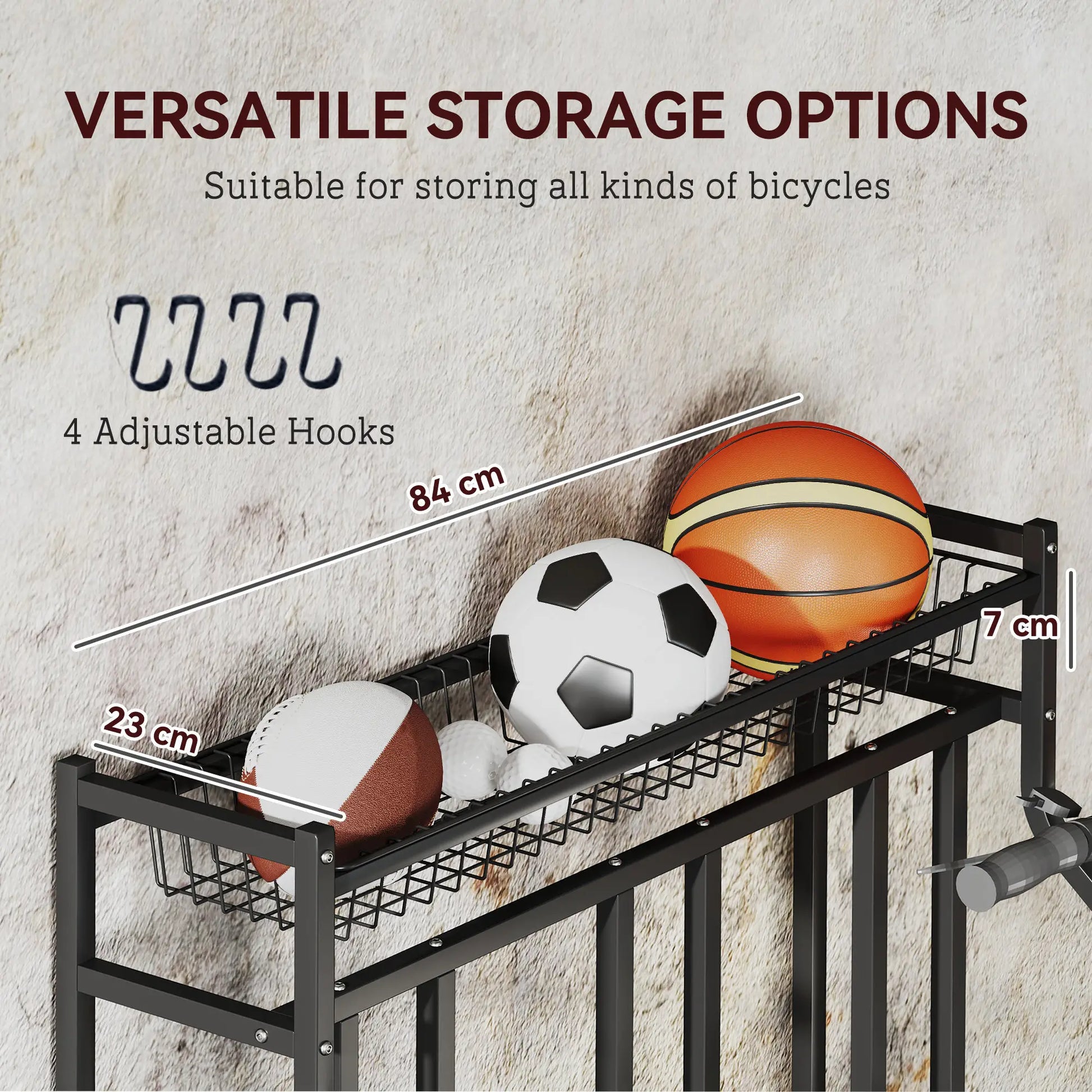 3 Bike Stand, Metal Floor Storage Rack with Basket, Hooks, Black Bike Parking Stands at Gallery Canada