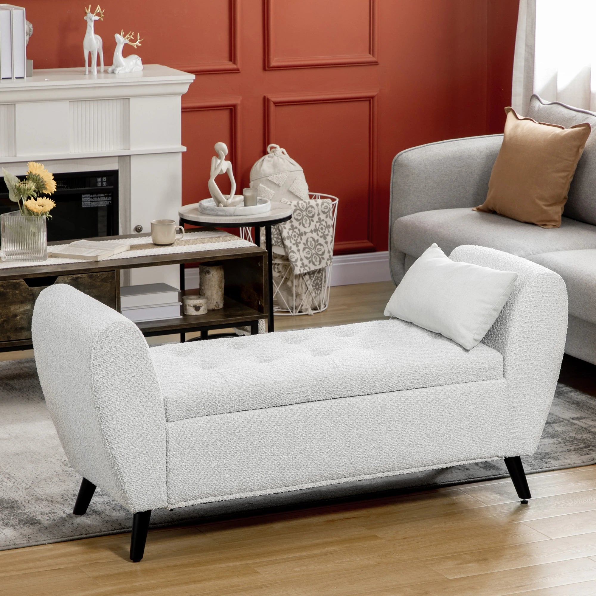 Upholstered Storage Bench with Arms, Modern Ottoman, Cream White Storage Ottomans & Benches at Gallery Canada