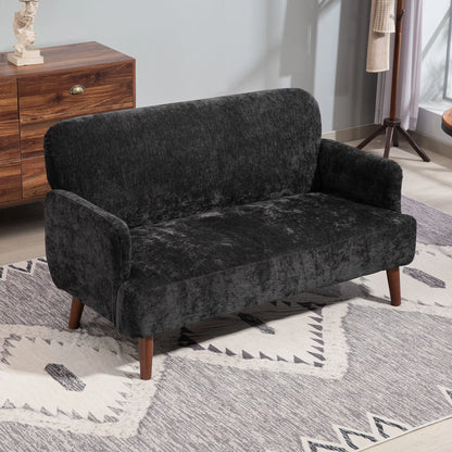Velvet Fabric 2 Seater Sofa, Small Loveseat 8.3" Thick, Black 2-Seater Sofas at Gallery Canada