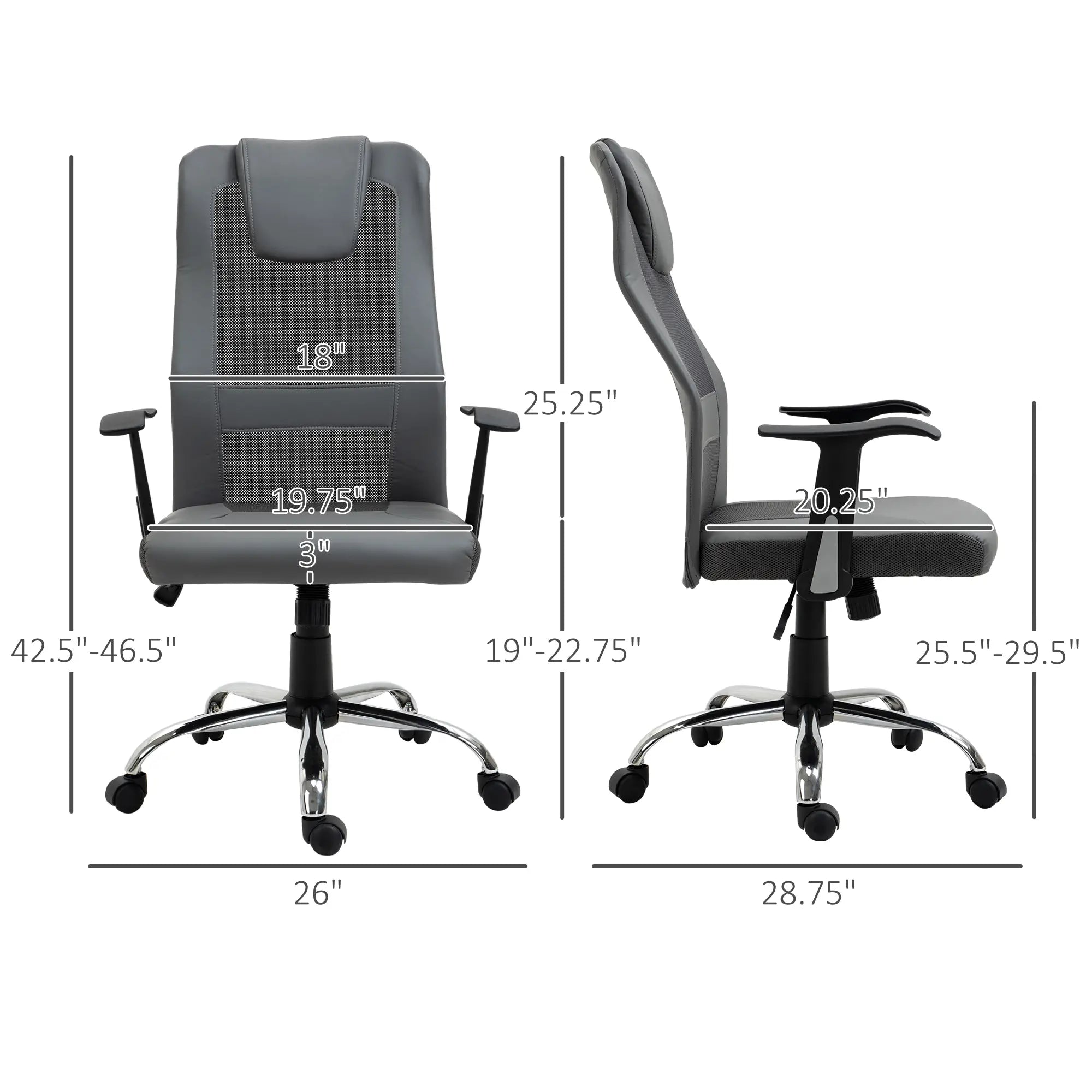 Ergonomic High Back Mesh Office Chair, Thick Padded Headrest, Grey Task Chairs at Gallery Canada