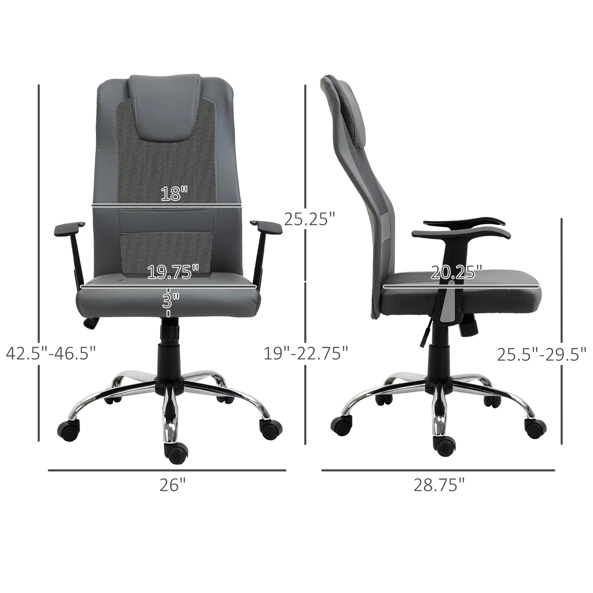 Ergonomic High Back Mesh Office Chair, Thick Padded Headrest, Grey Task Chairs at Gallery Canada