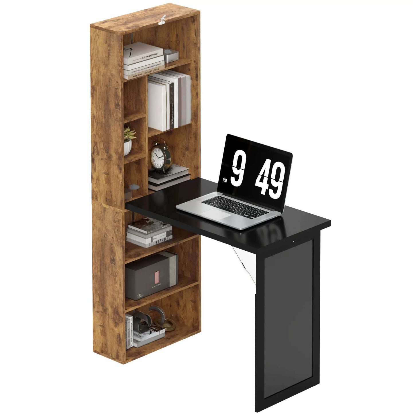 Fold-Out Convertible Office Desk, Wall Mount Computer Desk, Rustic Brown Computer Desks Rustic Brown, Black at Gallery Canada