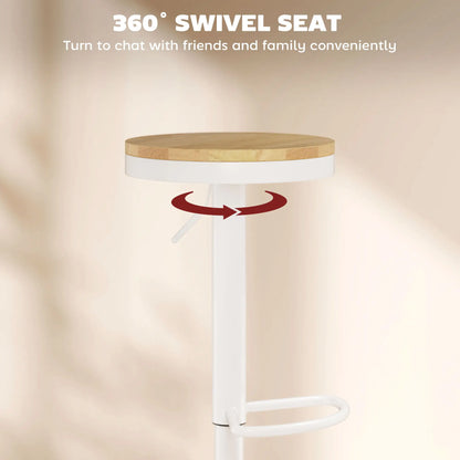 Swivel Bar Stools Set of 2, Adjustable Height, Natural Wood, White Bar Stools at Gallery Canada