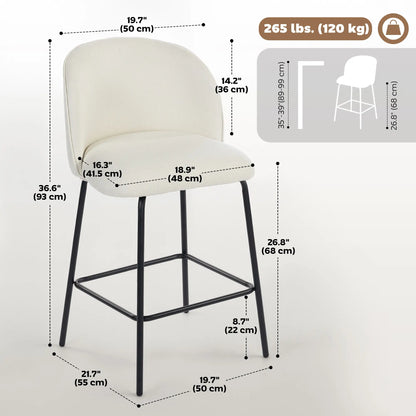 Set of 2 Counter Height Barstools, Upholstered Linen, Cream White Bar Stools at Gallery Canada
