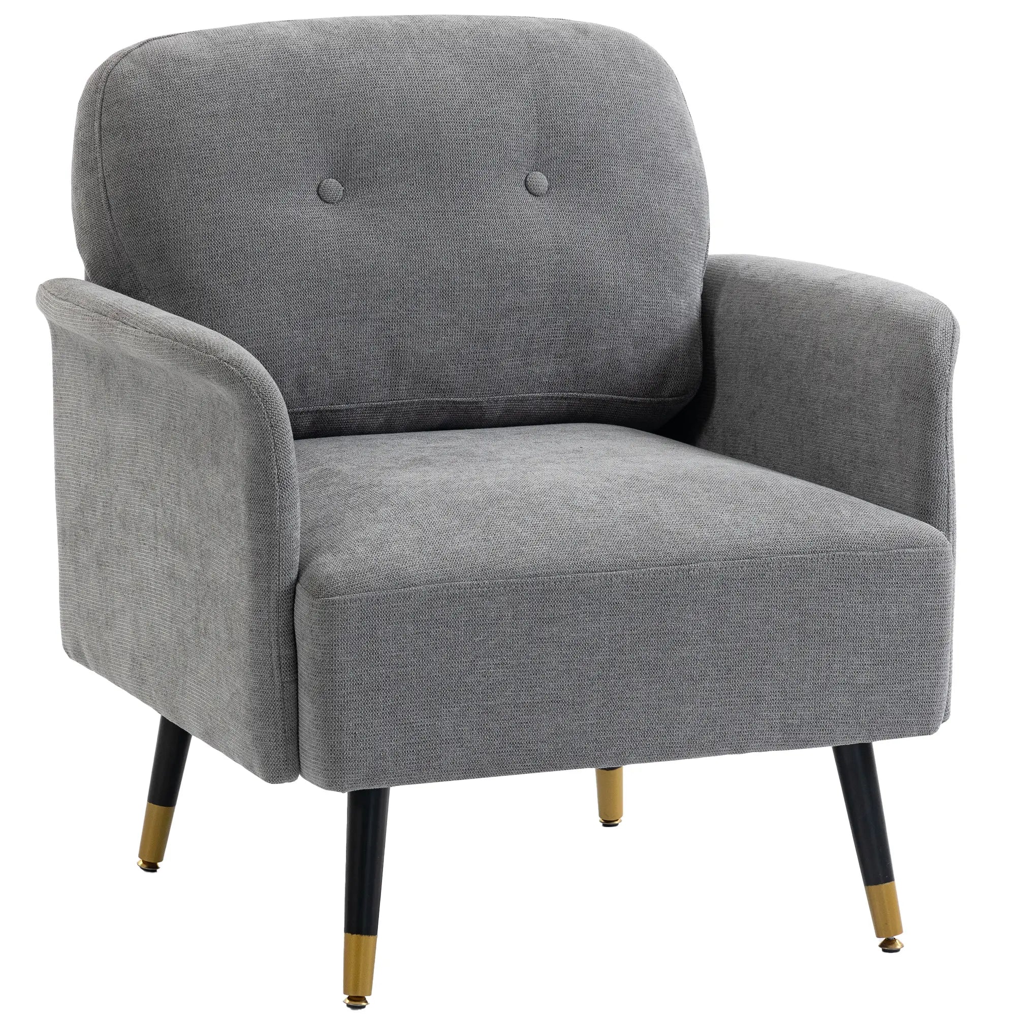 Modern Tufted Accent Chair, Metal Legs, Upholstered Reading Armchair, Grey Accent Chairs at Gallery Canada
