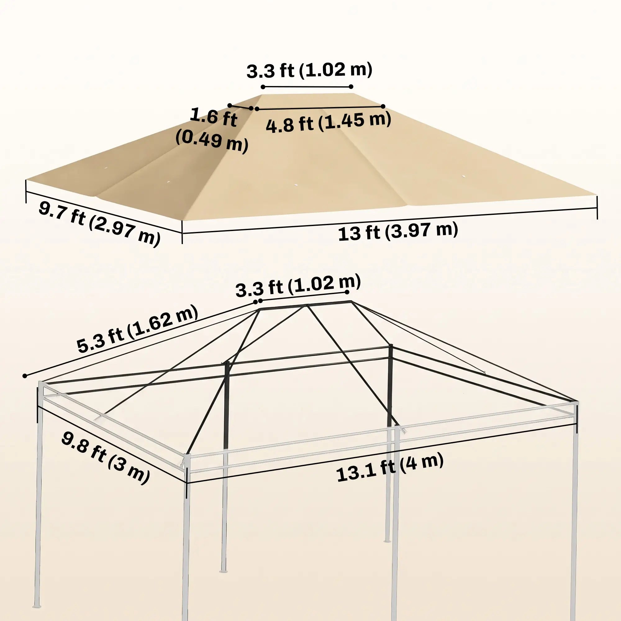 10' X 13' Gazebo Replacement Canopy Cover, Top Only, Khaki Gazebo Canopy Replacement at Gallery Canada
