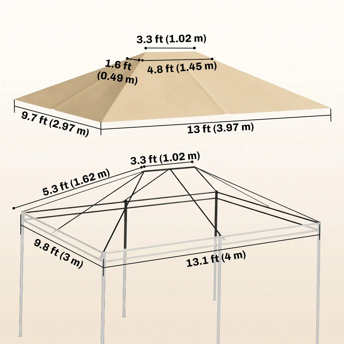 10' X 13' Gazebo Replacement Canopy Cover, Top Only, Khaki Gazebo Canopy Replacement at Gallery Canada
