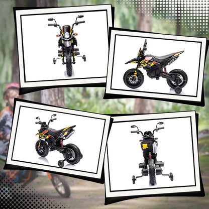 12V Kids Electric Motorcycle, Battery-Powered Dirt Bike, Training Wheels, Yellow Electric Ride On Toys at Gallery Canada