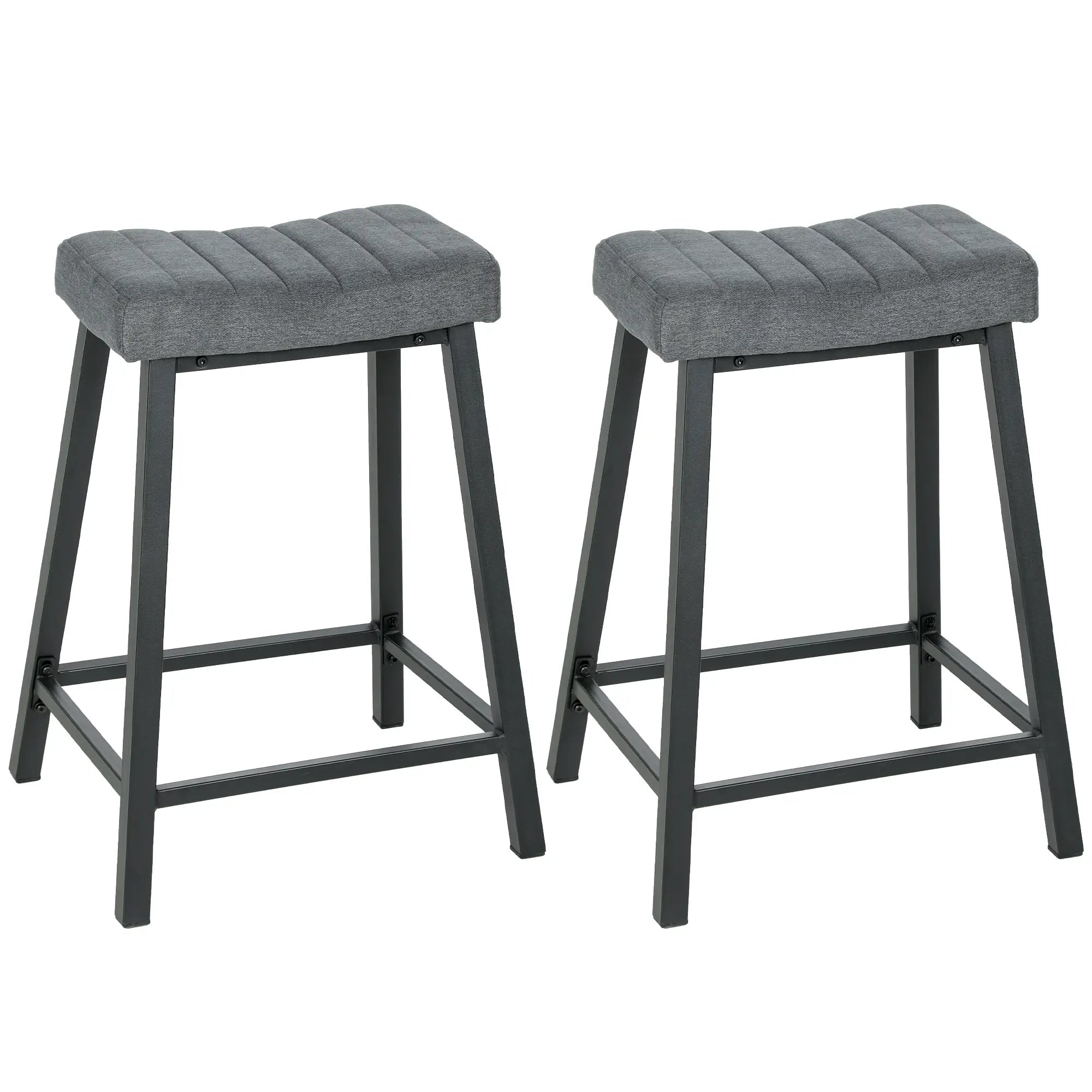 Set of 2 Velvet Bar Stools, Curved Seat with Footrest, Grey Bar Stools Grey, Black at Gallery Canada