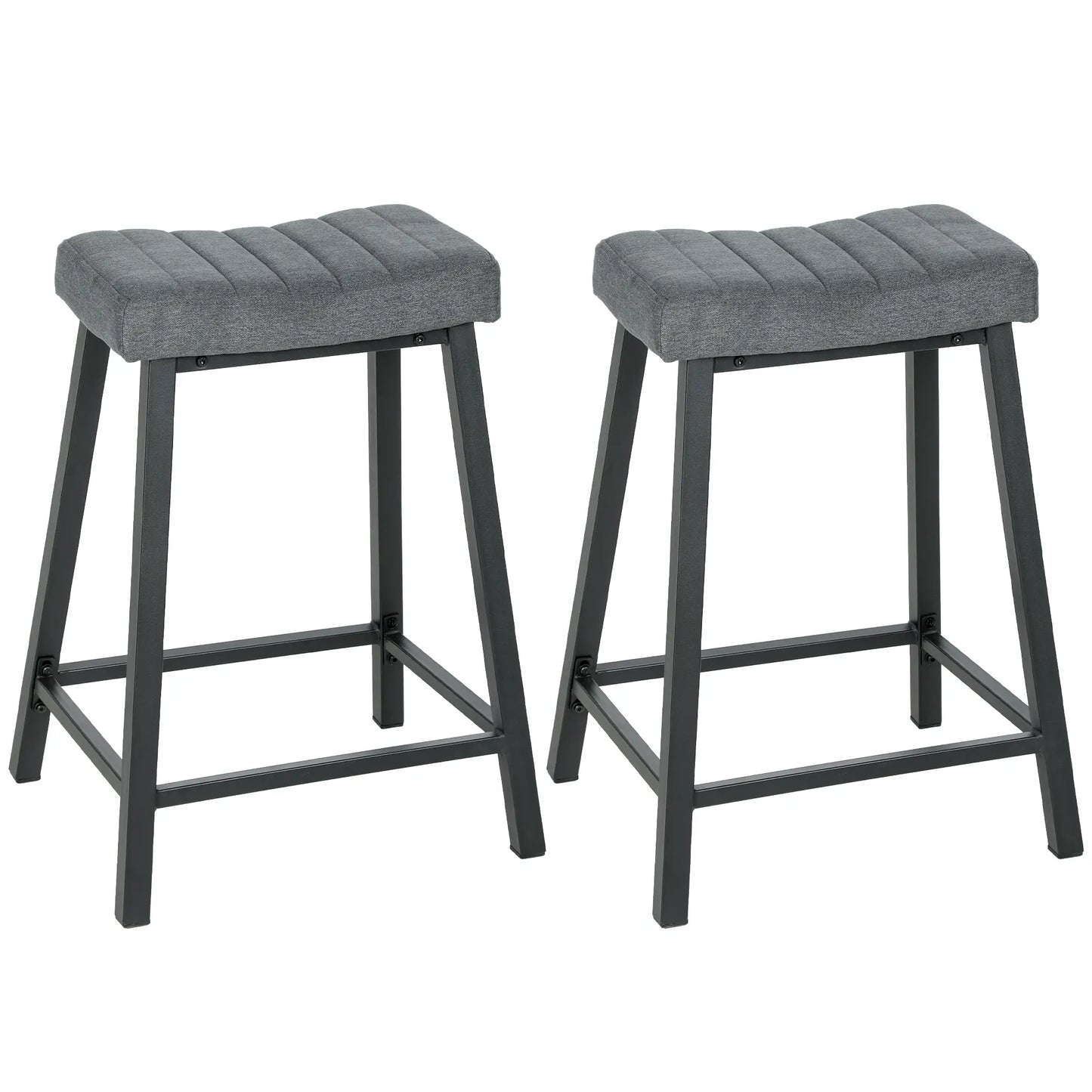 Set of 2 Velvet Bar Stools, Curved Seat with Footrest, Grey Bar Stools Grey, Black at Gallery Canada