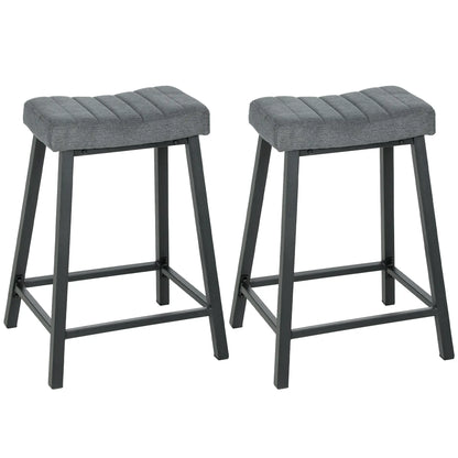Set of 2 Velvet Bar Stools, Curved Seat with Footrest, Grey Bar Stools Grey, Black at Gallery Canada