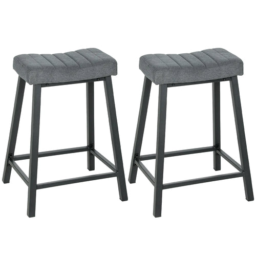 Set of 2 Velvet Bar Stools, Curved Seat with Footrest, Grey