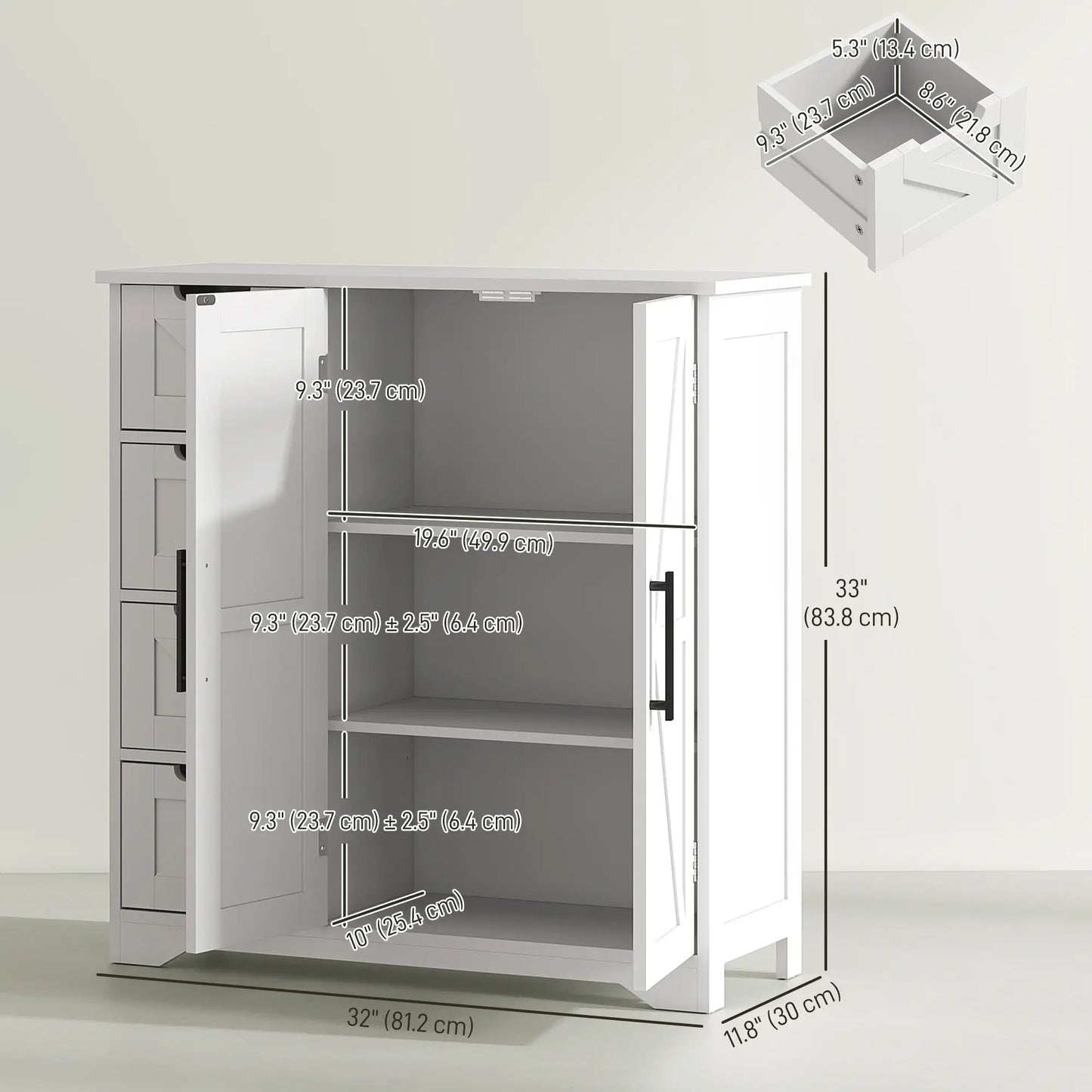 Farmhouse Bathroom Floor Cabinet, Adjustable Shelf, White Bathroom Cabinets at Gallery Canada