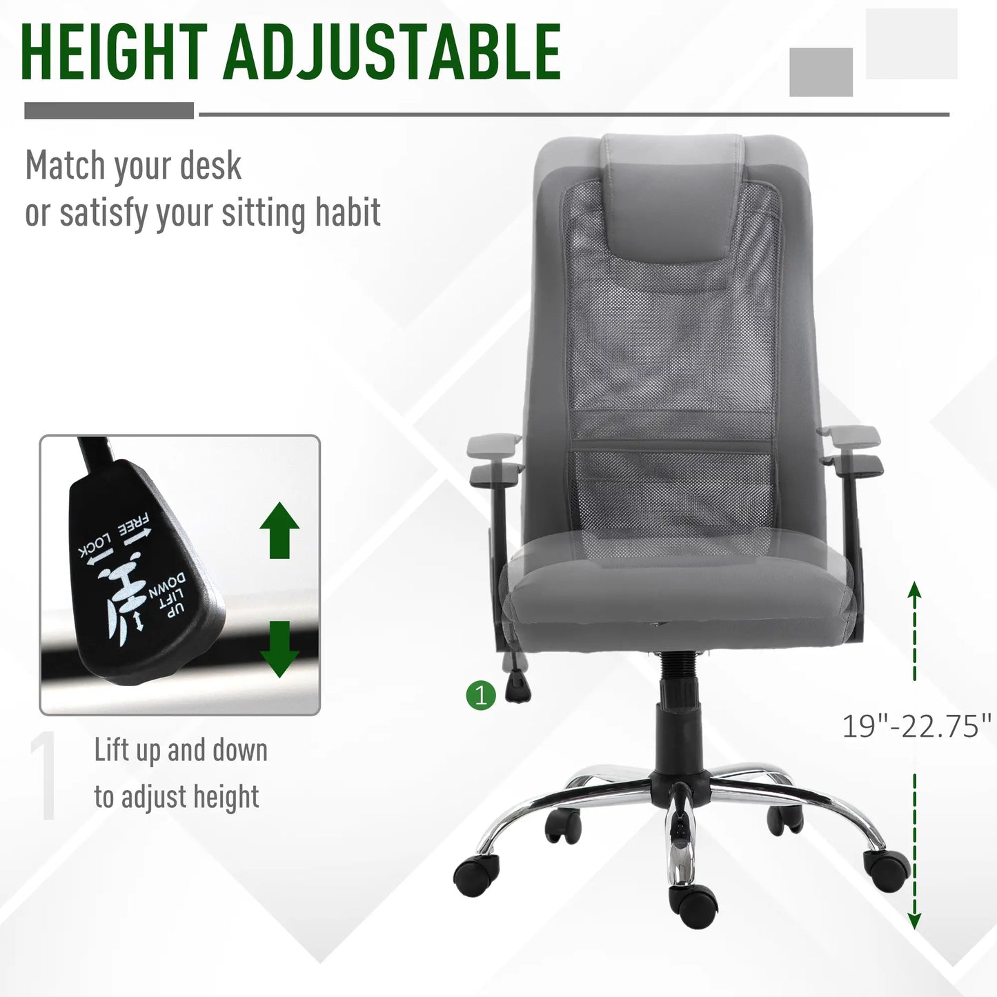 Ergonomic High Back Mesh Office Chair, Thick Padded Headrest, Grey Task Chairs at Gallery Canada