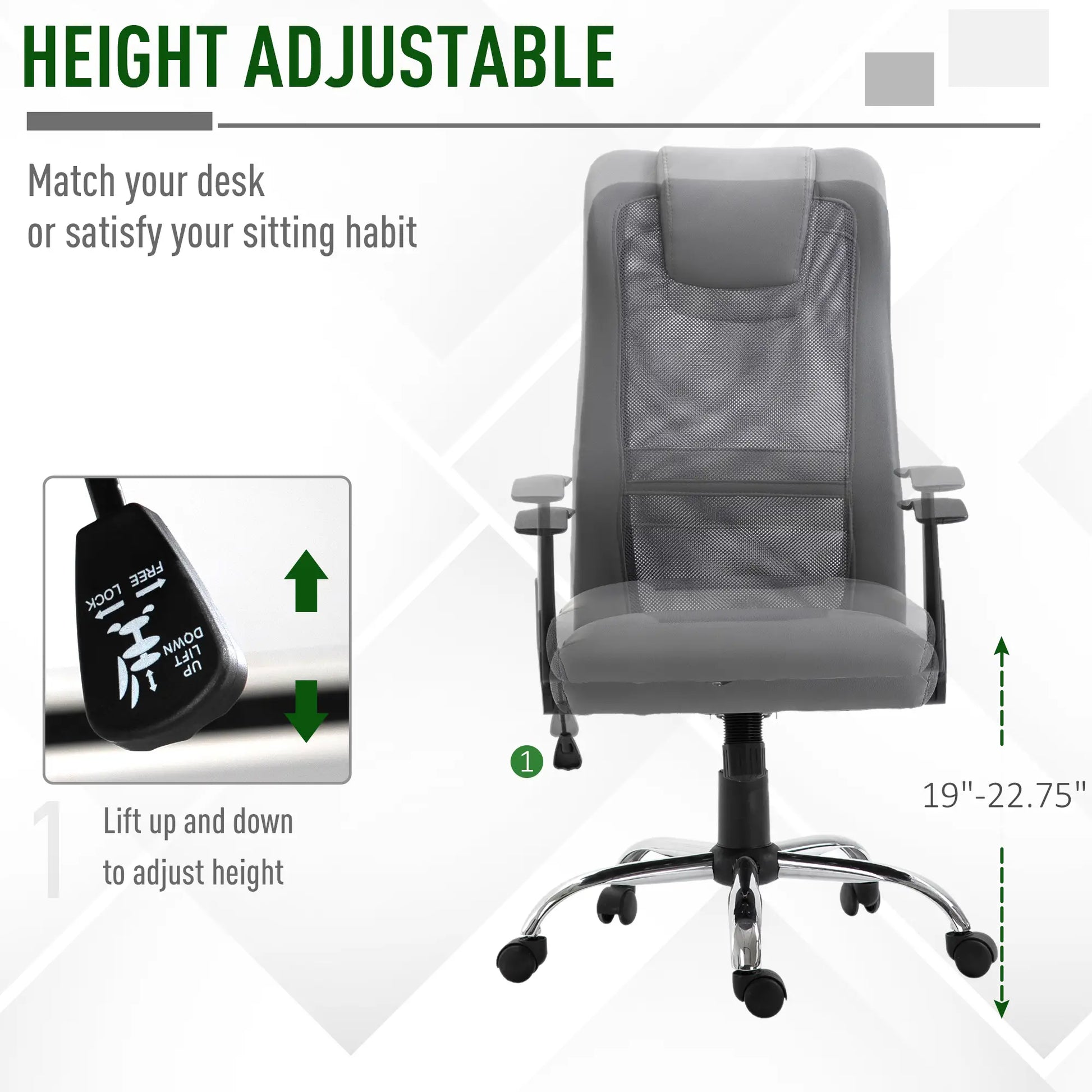 Ergonomic High Back Mesh Office Chair, Thick Padded Headrest, Grey Task Chairs at Gallery Canada