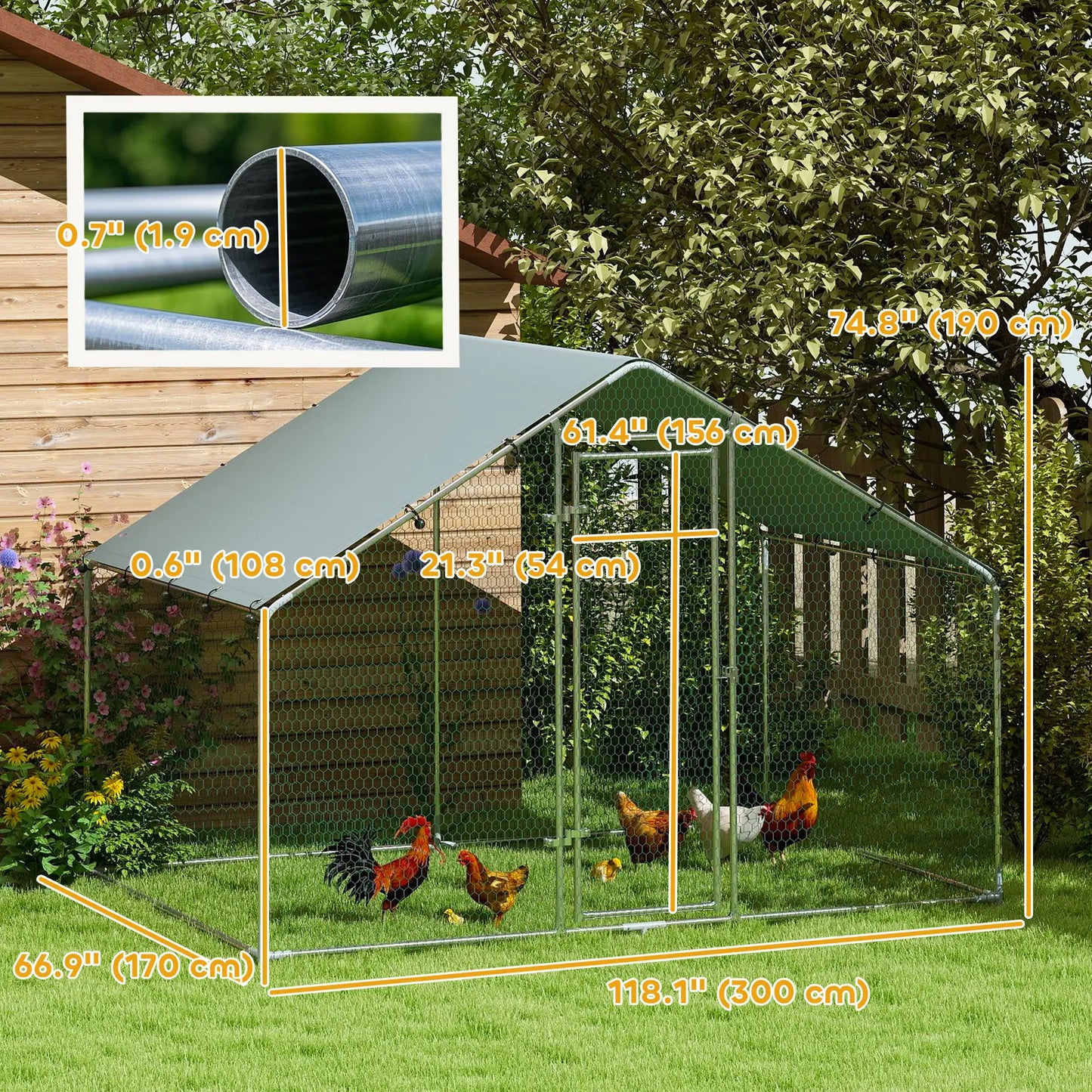 Metal Chicken Coop, 9.8 x 5.6 FT, Walk-In Run With Cover, Lockable Door Chicken Coops at Gallery Canada