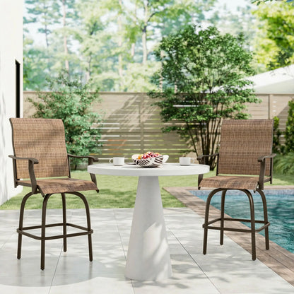 Outdoor Bar Stools Set of 2, Swivel High Back Chairs, Brown Bar Stools at Gallery Canada