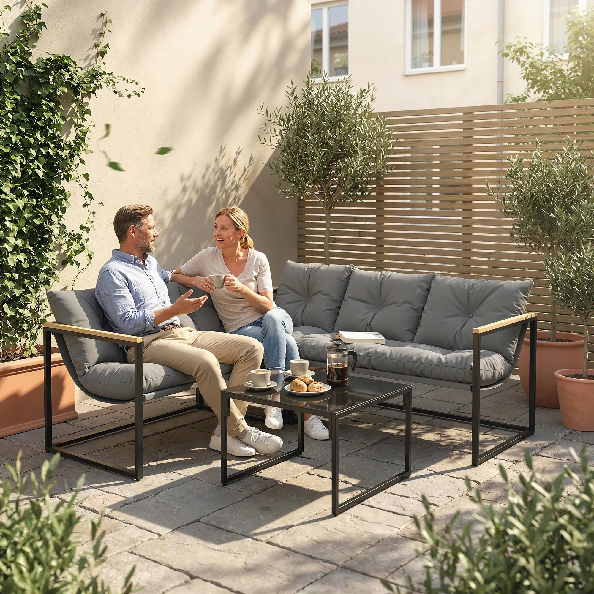 4 Piece Patio Furniture Set With Thick Cushions, Coffee Table, Grey Patio Furniture Sets at Gallery Canada