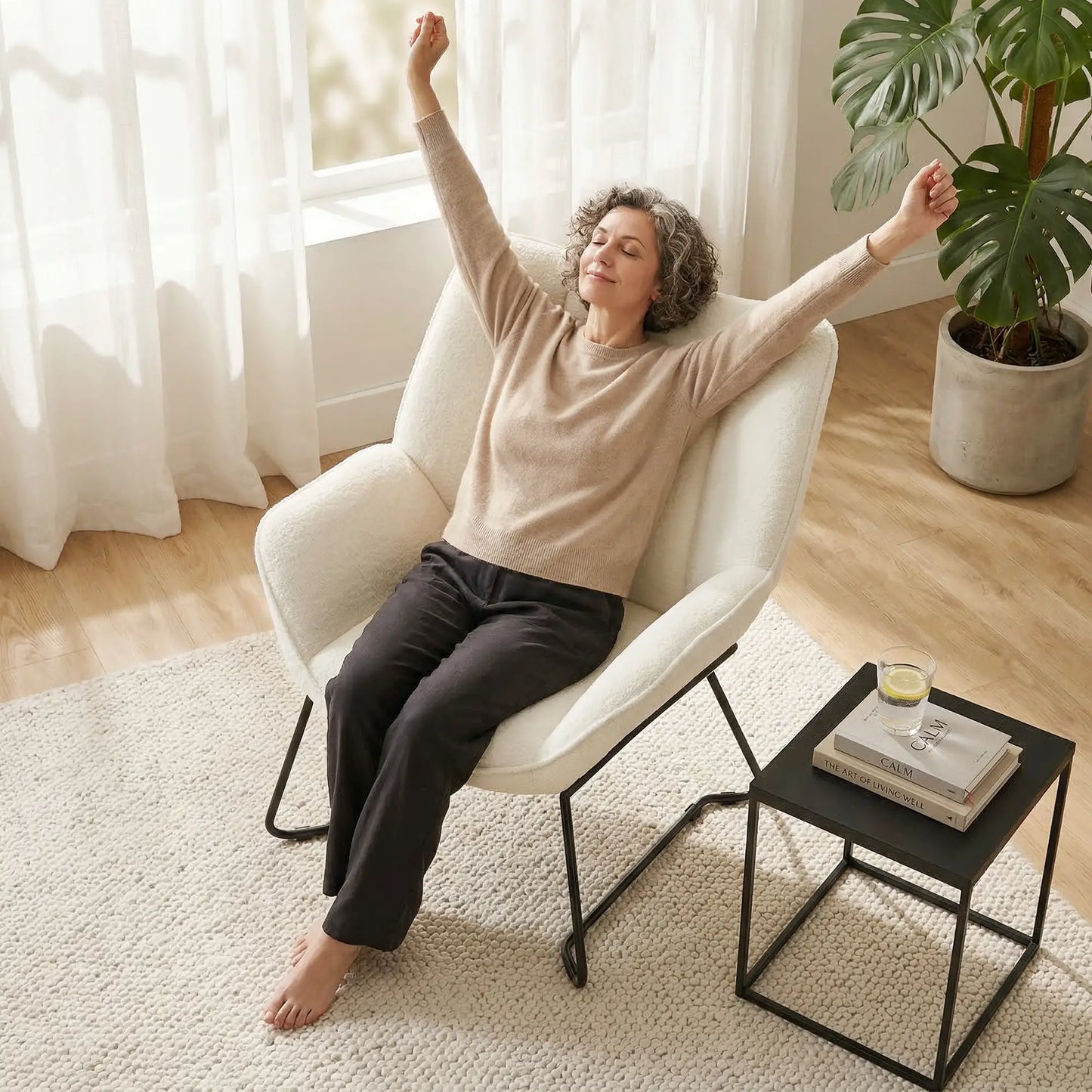 Accent Chair, Sherpa Fleece Armchair with Wide Backrest and Metal Legs, White Accent Chairs at Gallery Canada