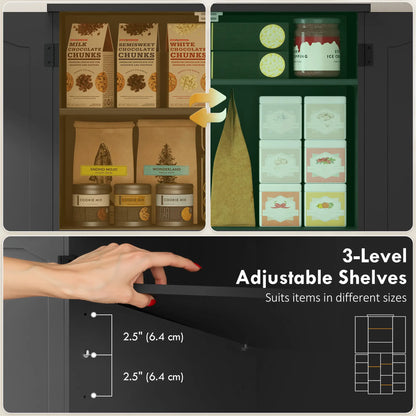 Tall Pantry Cabinet, 64 Inch, Adjustable Shelves, Spice Racks, Black Kitchen Pantry Cabinets at Gallery Canada