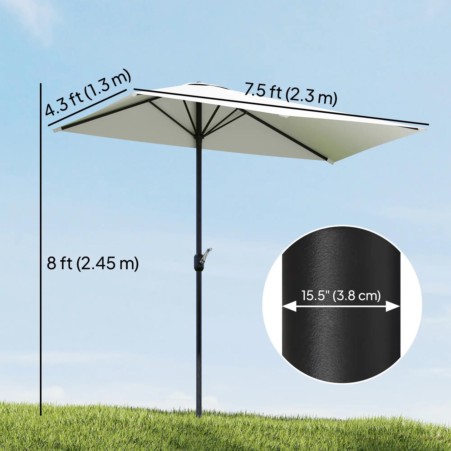 8ft Half Umbrella, Outdoor Balcony Parasol, Cream White Sun Umbrellas at Gallery Canada