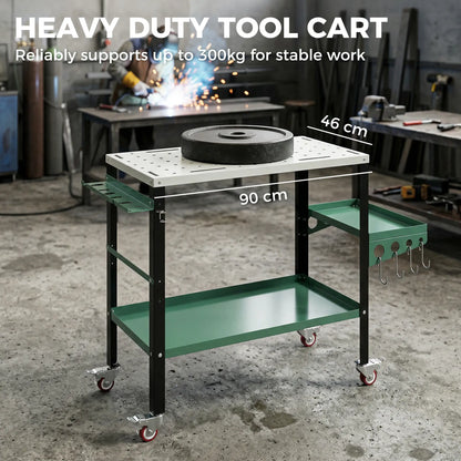 2Tier Rolling Tool Cart with Wheels, Lockable Steel Heavy Duty Cart with Side Tray, Silver &; Green Tool Organizers at Gallery Canada