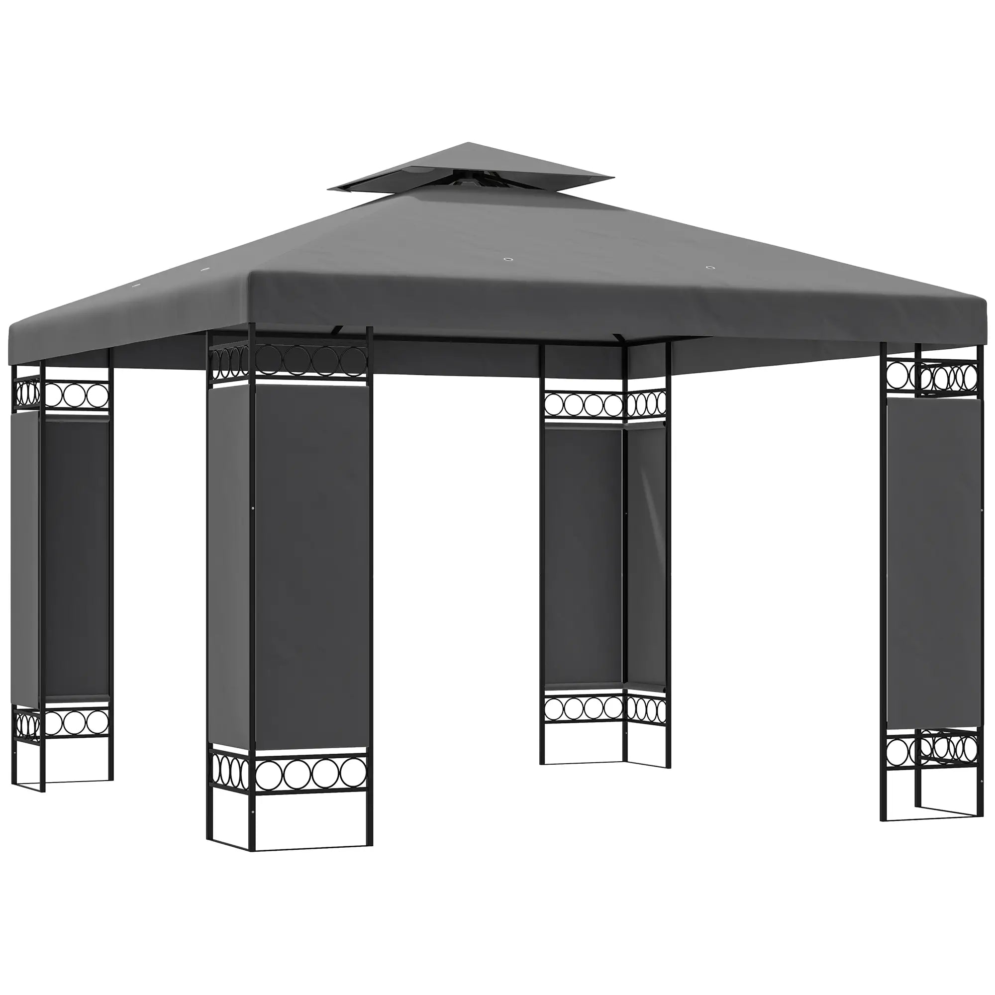 10 x 10 FT Canopy Gazebo, Double Roof With Screen Panels, Dark Grey Gazebos at Gallery Canada