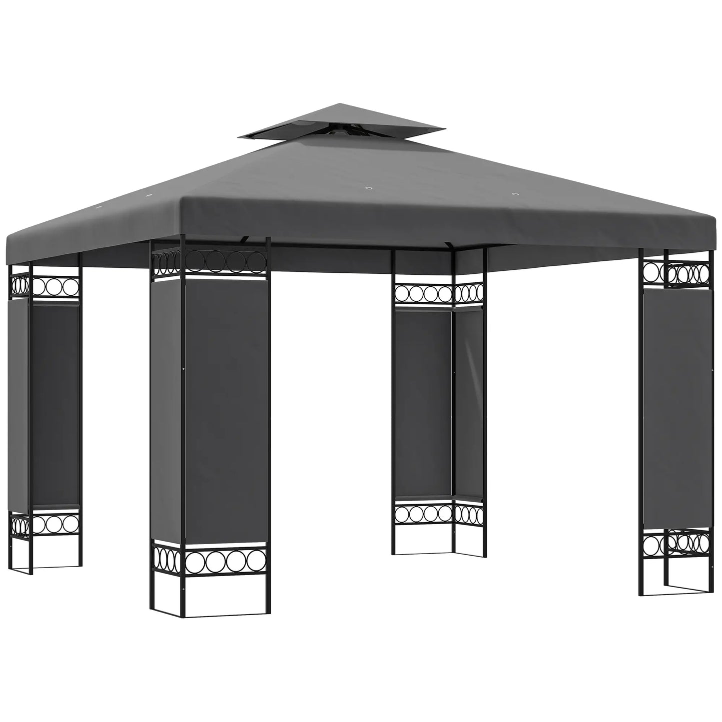 10 x 10 FT Canopy Gazebo, Double Roof With Screen Panels, Dark Grey Gazebos at Gallery Canada