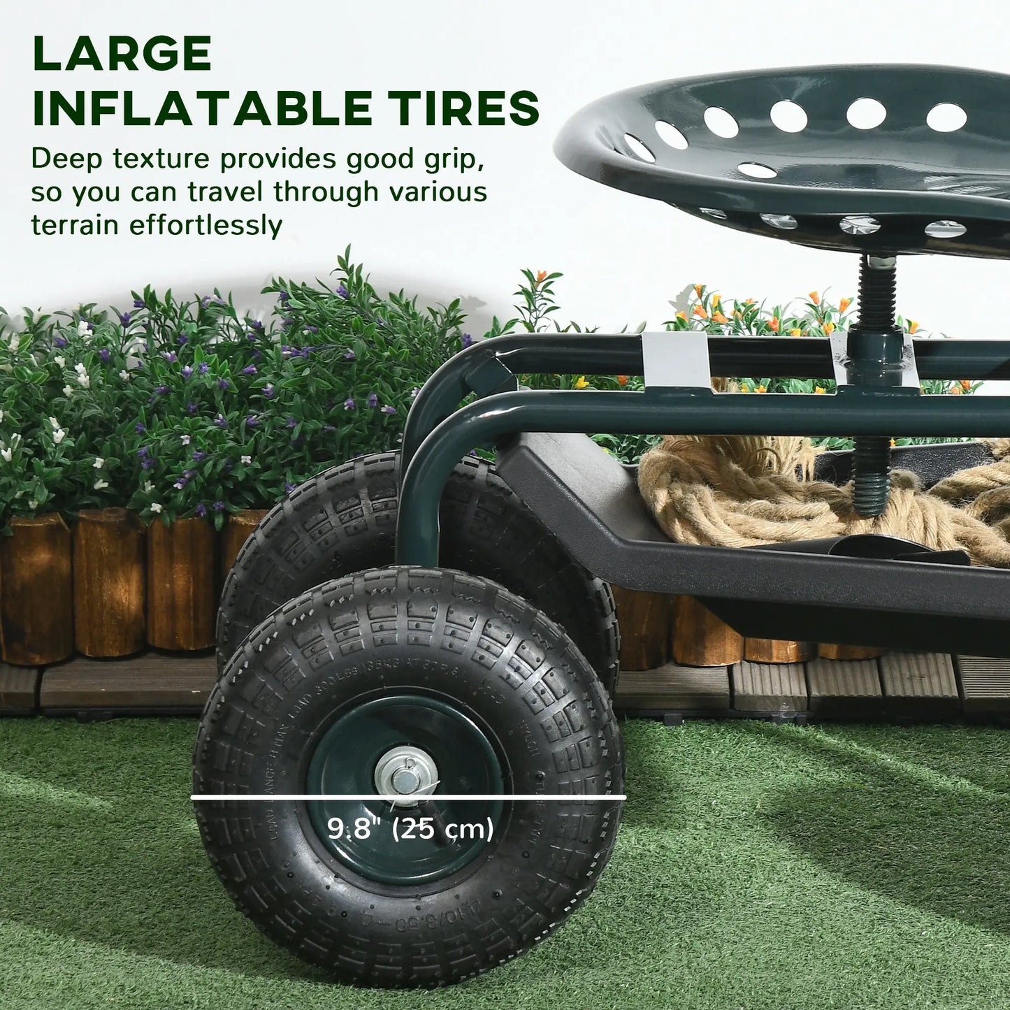 Garden Cart with 360° Swivel Seat, Tool Tray, Adjustable Height Garden Accessories at Gallery Canada
