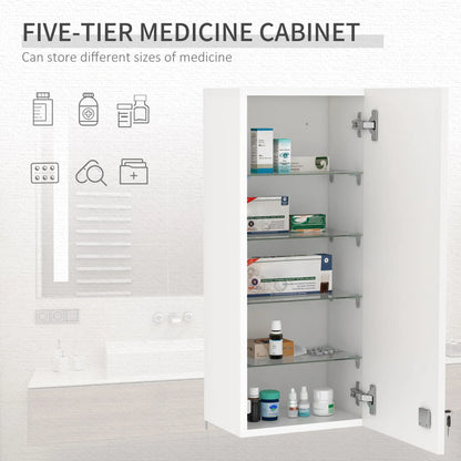 Wall Mount Medicine Cabinet, 5-Tier Lockable, Adjustable Shelves, White Mirror Medicine Cabinets at Gallery Canada