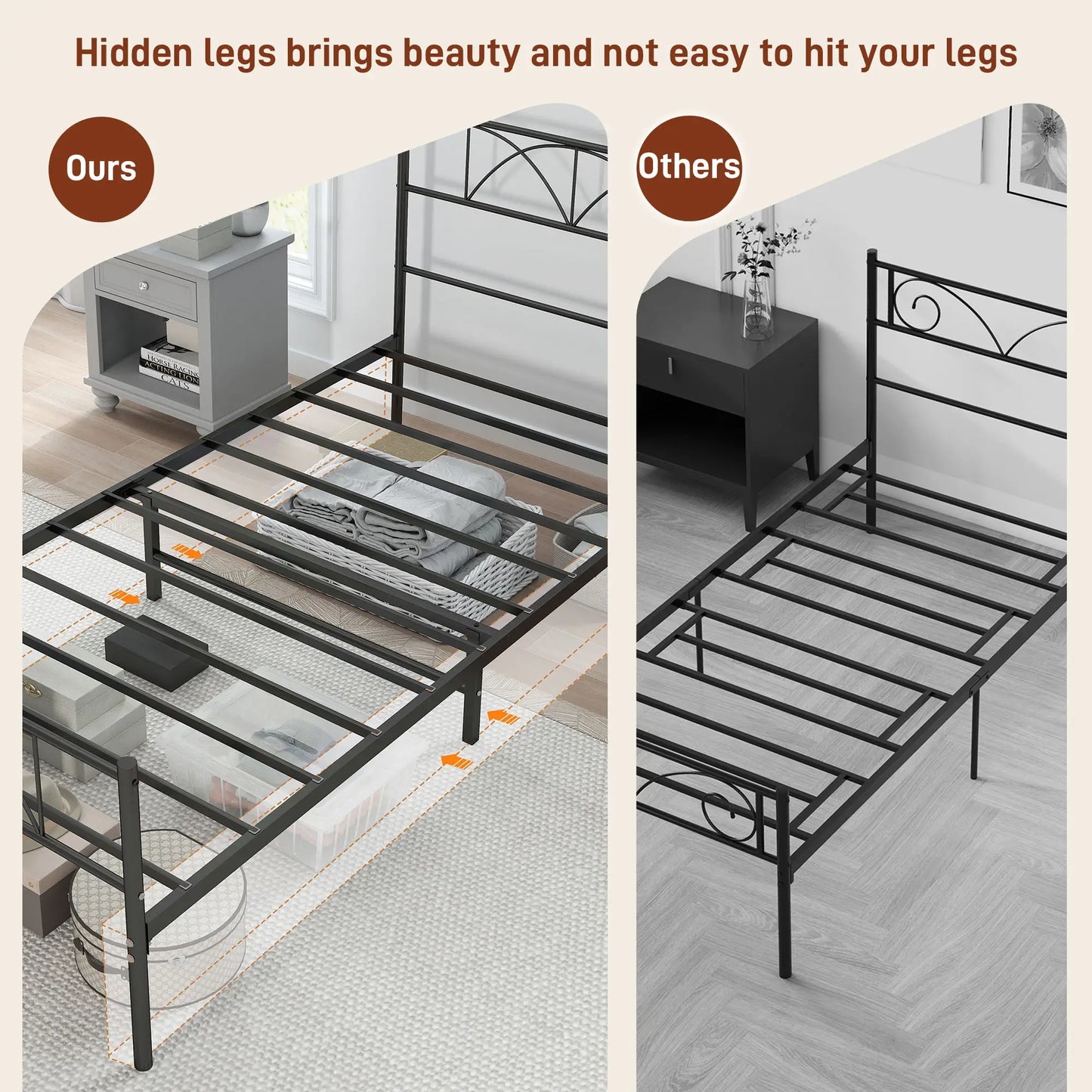 Metal Twin Bed Frame with Headboard, Steel Slat Support, Underbed Storage Bed Frames at Gallery Canada