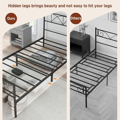 Metal Twin Bed Frame with Headboard, Steel Slat Support, Underbed Storage Bed Frames at Gallery Canada