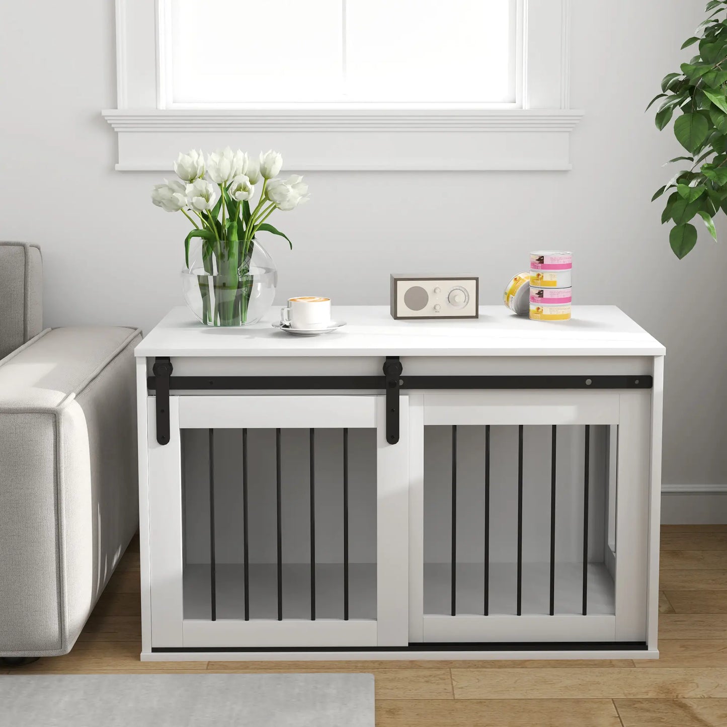 39" Dog Crate Furniture, End Side Table for Large Dogs, White Houses, Kennels & Pens at Gallery Canada