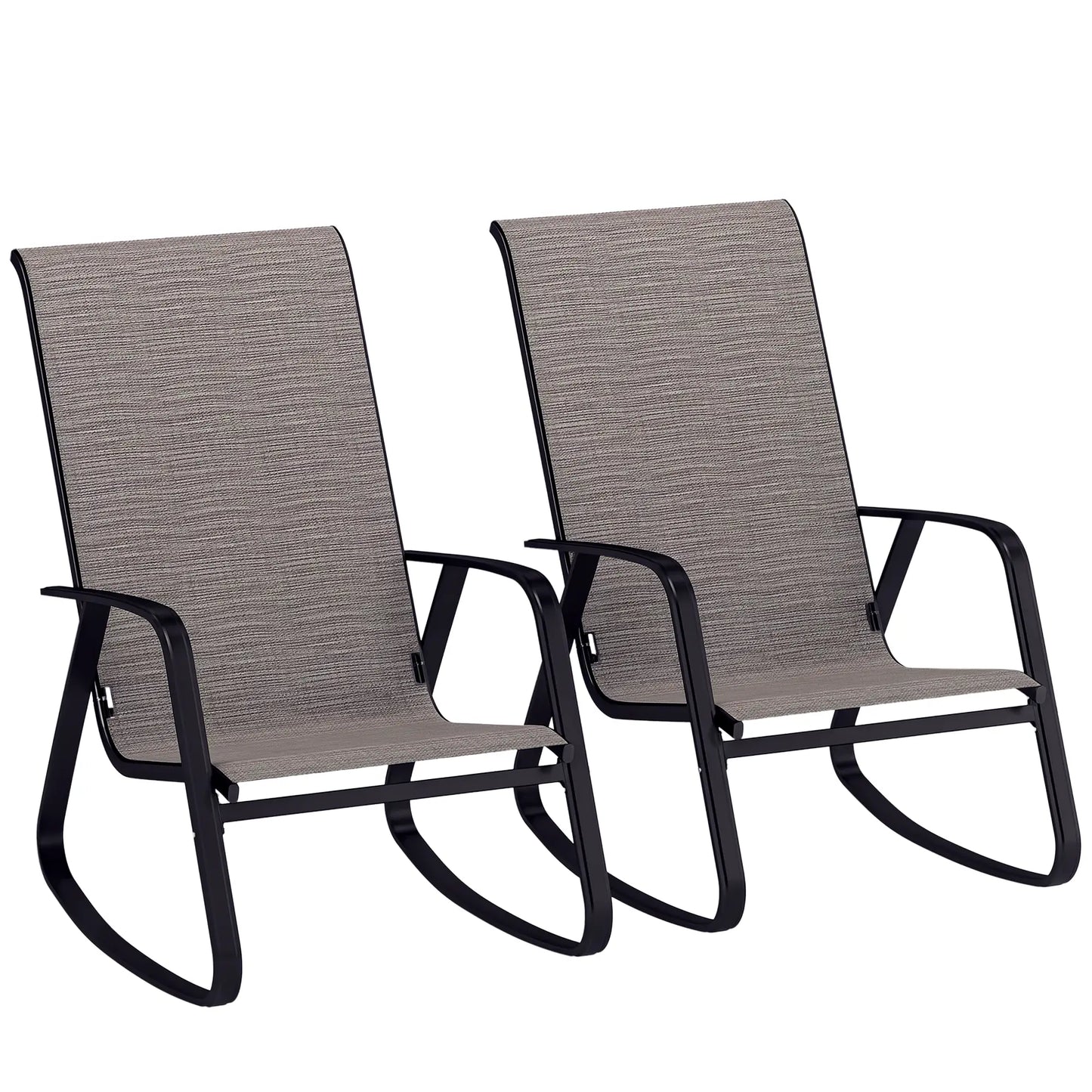 Set of 2 Patio Rocking Chairs, High Backrest, Armrests, Light Brown Outdoor Rocking Chairs at Gallery Canada