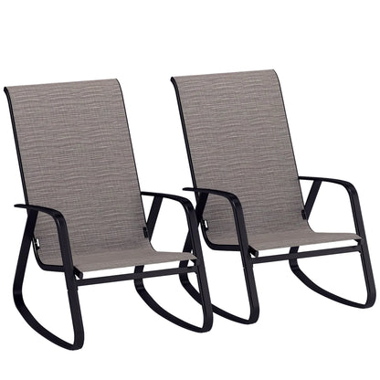Set of 2 Patio Rocking Chairs, High Backrest, Armrests, Light Brown Outdoor Rocking Chairs at Gallery Canada