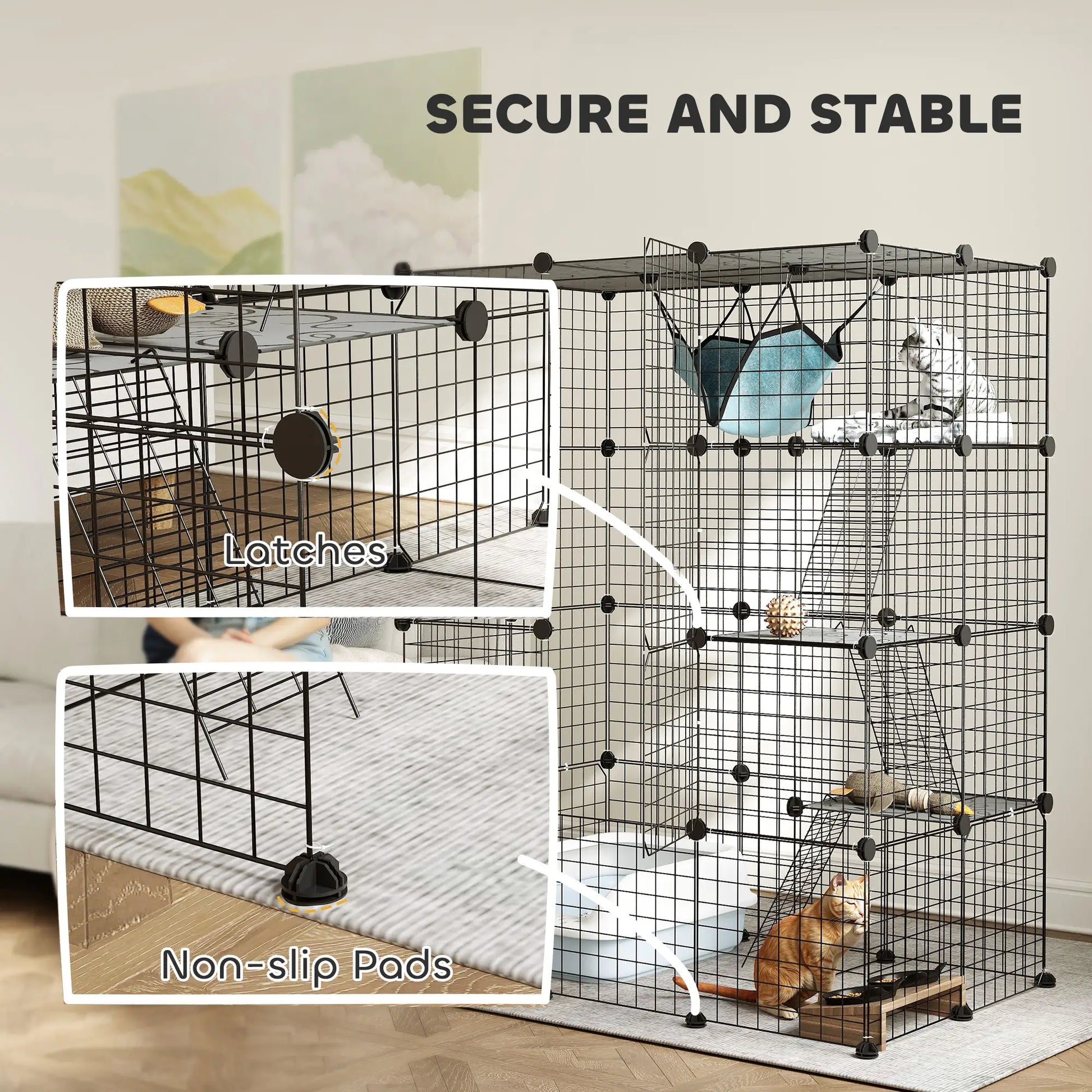 4-Tier Large Cat Cage with Hammock, Platforms, Ramps, Black Outdoor Cat Enclosures at Gallery Canada