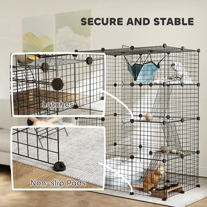 4-Tier Large Cat Cage with Hammock, Platforms, Ramps, Black Outdoor Cat Enclosures at Gallery Canada