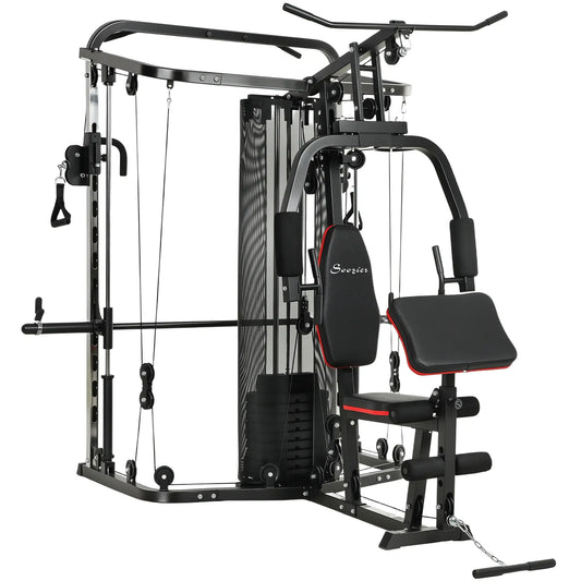 Multi Gym Smith Machine, 143LBS Weight Stack, Cable Pulley System Strength Training Equipment Black at Gallery Canada