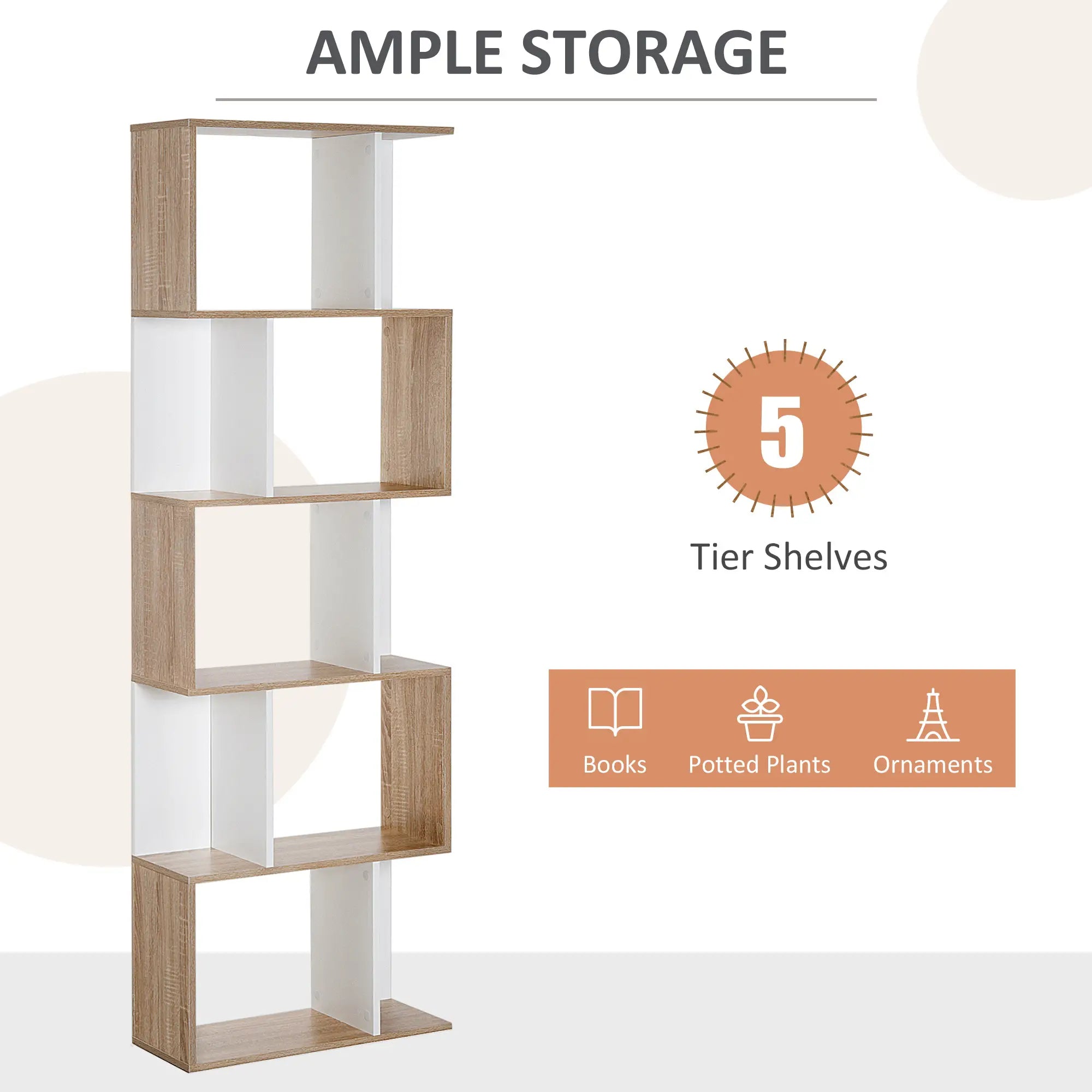 5-Tier Geometric Bookcase, Modern Room Divider, White Display Bookshelves at Gallery Canada