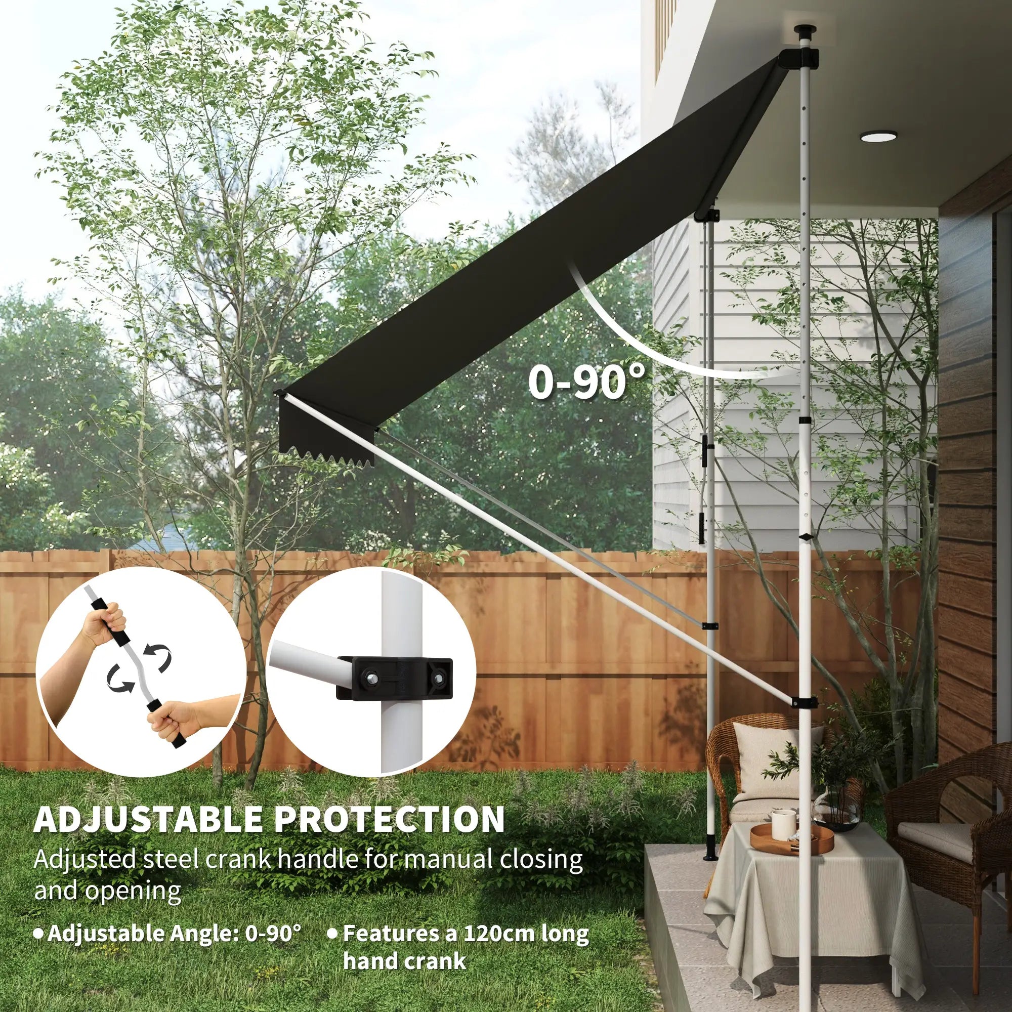 10x5ft Manual Retractable Awning, Water Resistant UV Protector, Grey Door Awnings at Gallery Canada