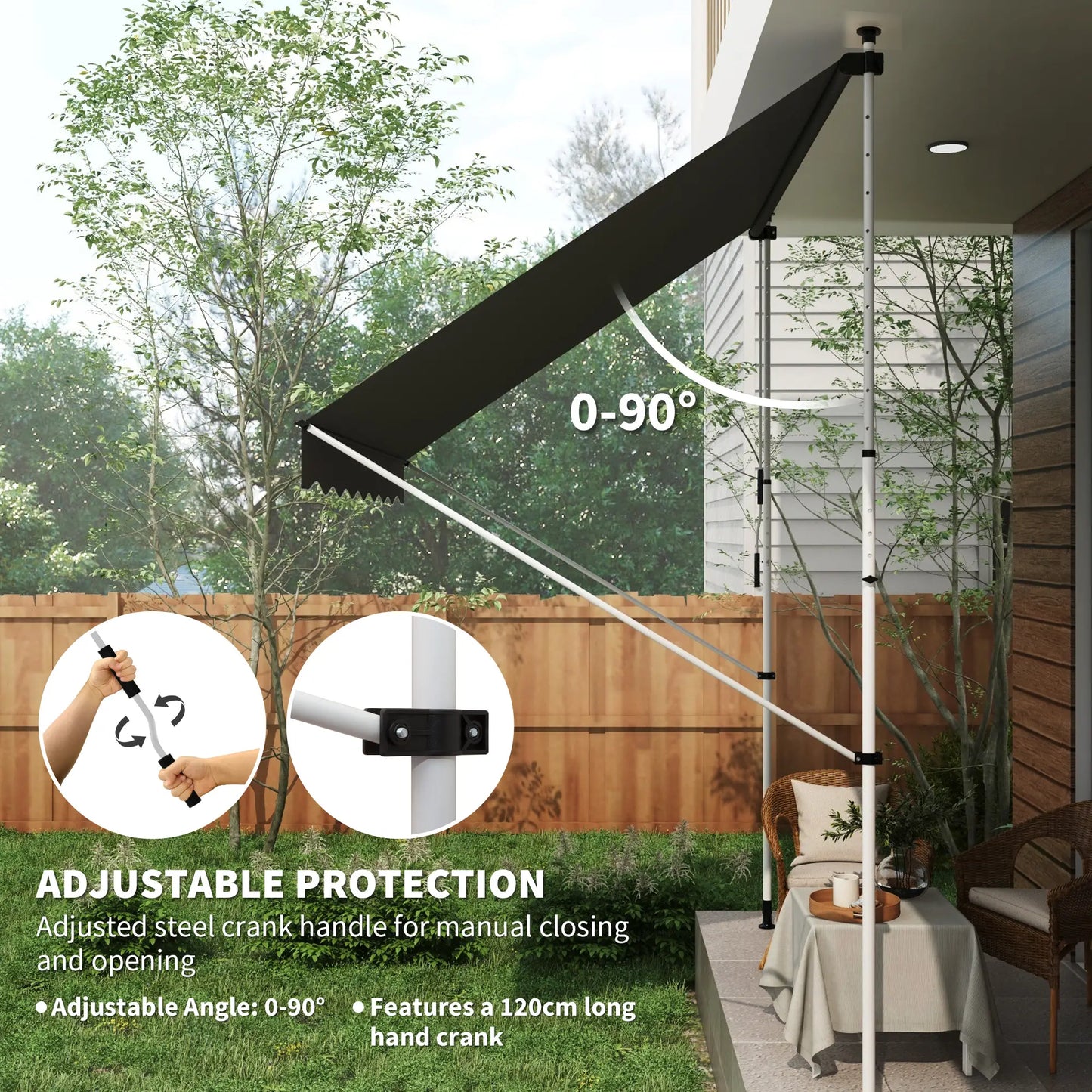 10x5ft Manual Retractable Awning, Water Resistant UV Protector, Grey Door Awnings at Gallery Canada