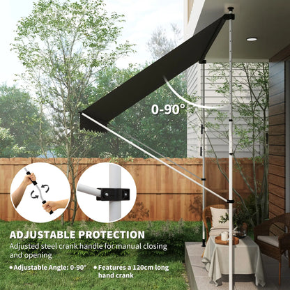 10x5ft Manual Retractable Awning, Water Resistant UV Protector, Grey Door Awnings at Gallery Canada