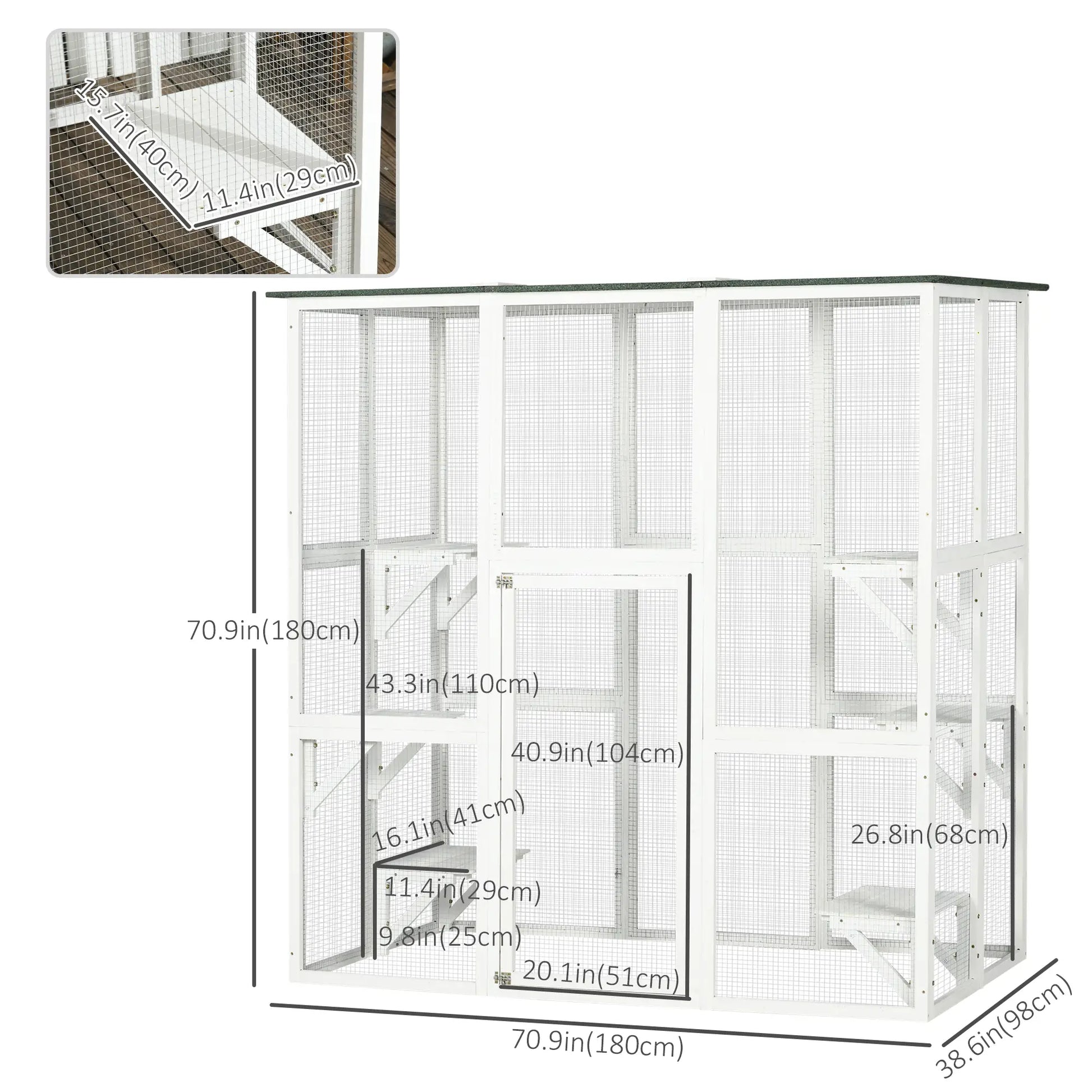 Large Outdoor Catio Enclosure, Wooden Cat Patio, 70.9" x 38.6" x 70.9", White Outdoor Cat Enclosures at Gallery Canada