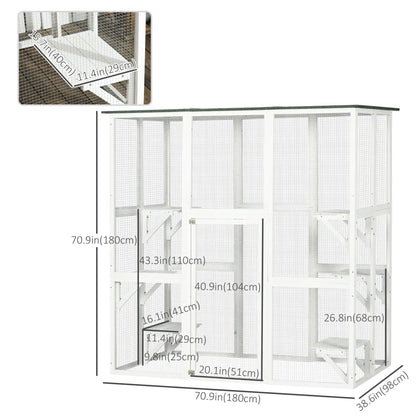 Large Outdoor Catio Enclosure, Wooden Cat Patio, 70.9" x 38.6" x 70.9", White Outdoor Cat Enclosures at Gallery Canada