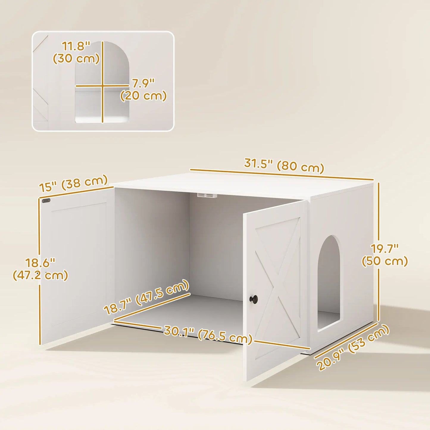 Cat Litter Box Enclosure, Double Doors, Handles, 31.5" x 21" x 20", White Cat Litter Box Enclosures at Gallery Canada