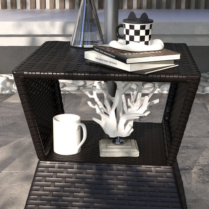 Outdoor Rattan Coffee Table, Garden Side Table w/ Umbrella Hole, Dark Coffee Patio Side Tables at Gallery Canada